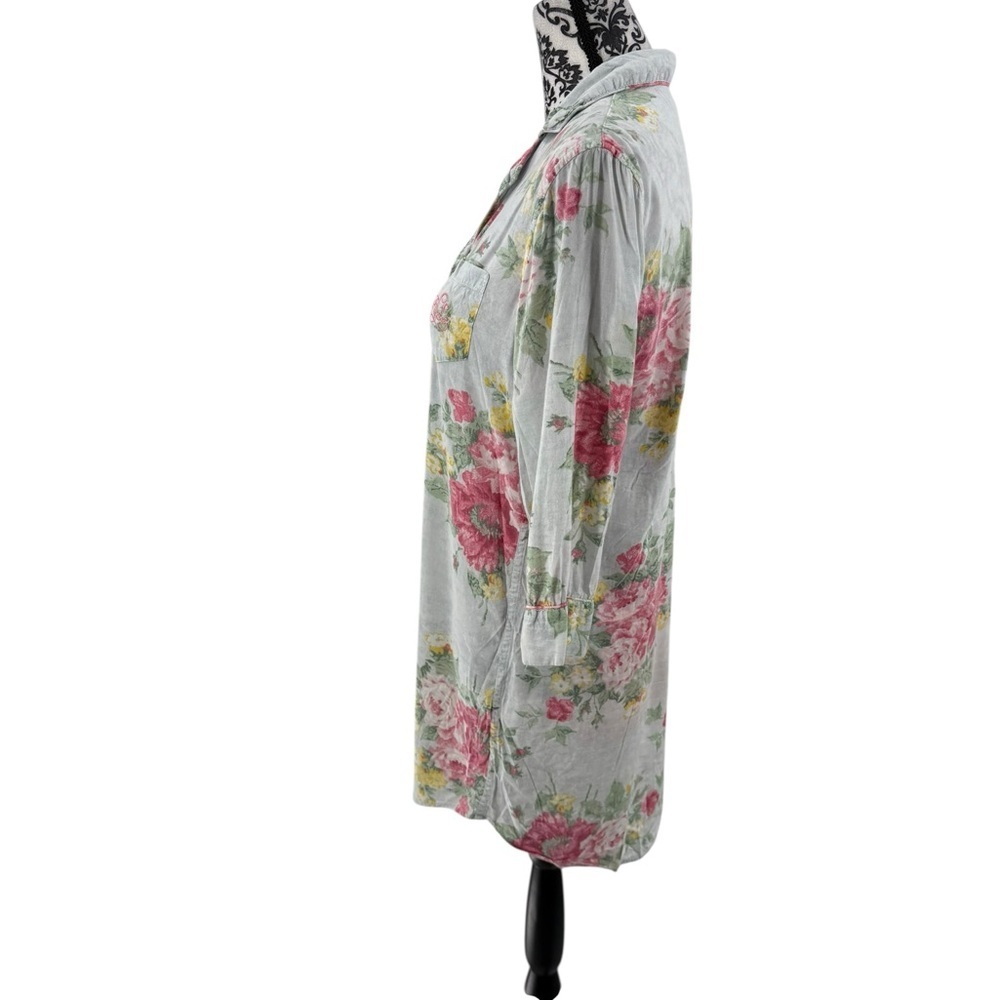 Lauren Ralph Lauren Floral Embroidered Soft Cotton Rayon Button-Up Nightshirt - Picture 9 of 16